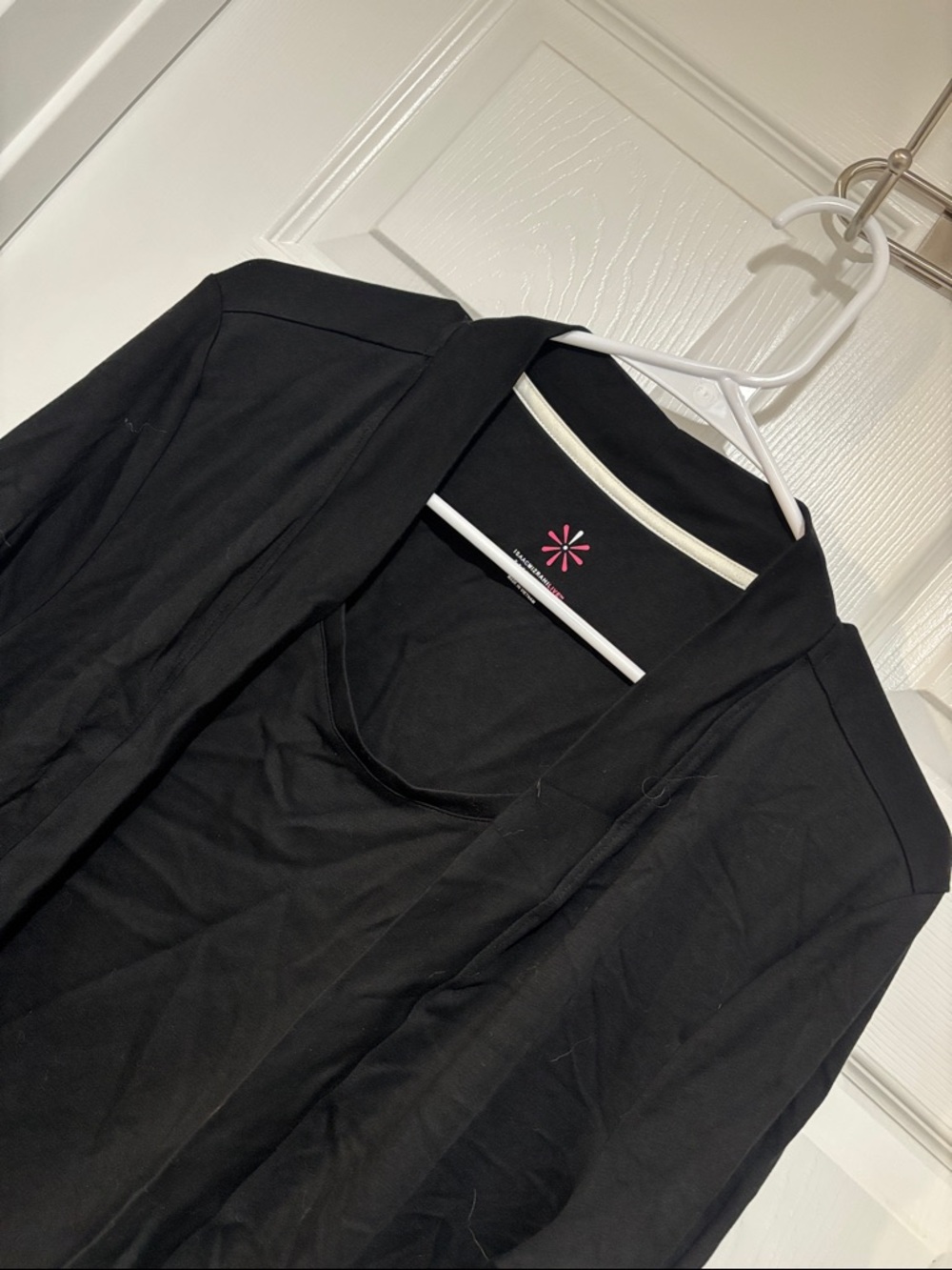 ISAAC MIZRAHI Essentials Women’s Black Faux-Shell Top w/Connected Cardigan